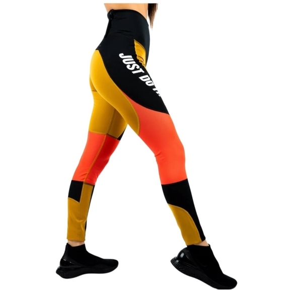 Nike Women's Bold Colorblock Leggings - Black, Red, Tan - Picture 2 of 4